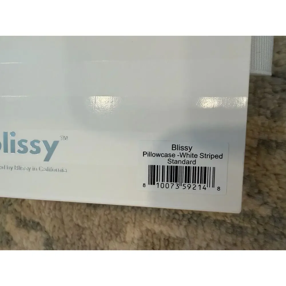 Blissy 22 Momme White Stripe Standard Silk Pillowcase Zipper Closure NIB